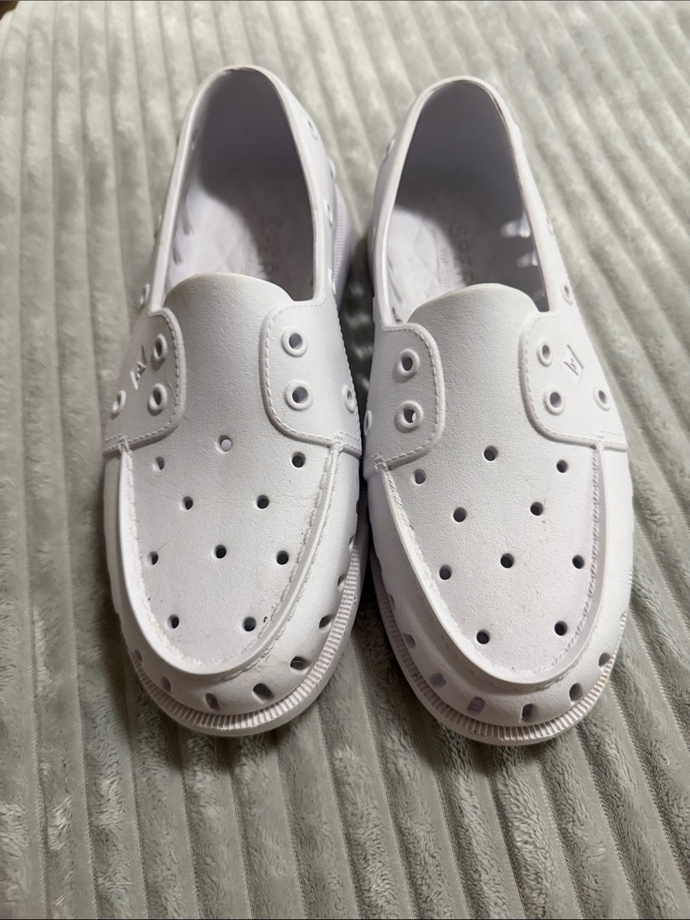 Sperry White Perforated Slip-On Boat Shoes